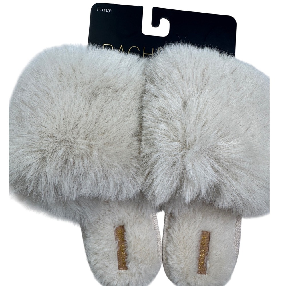 Rachel Zoe Womens Faux Fur Slide Slippers Cream Beige Shaggy Large 8-9 BN2421